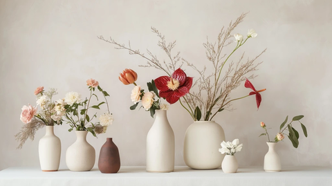 白瓷花瓶插花静物布置