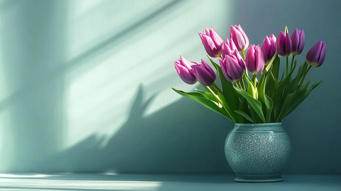 紫色郁金香与景泰蓝花盆