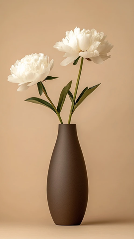 褐色花瓶与白色牡丹