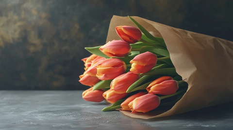 棕纸包裹的郁金香花束