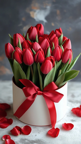 红丝带白盒红花束