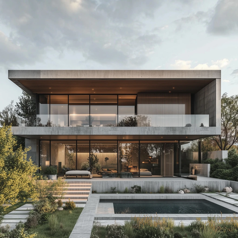 现代别墅玻璃墙木板设计