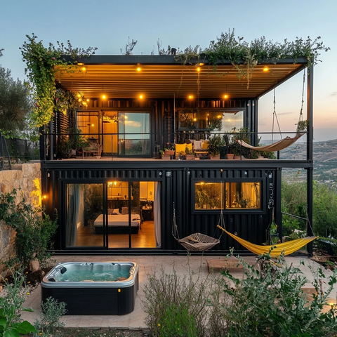 集装箱房屋带阳台和烧烤架