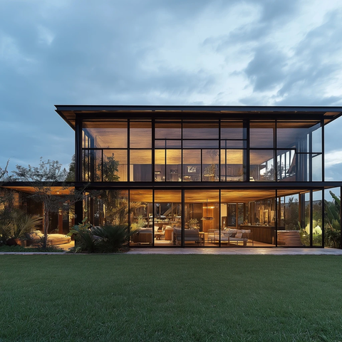 山坡木屋玻璃墙环绕雨林