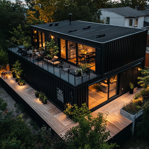 黑色集装箱住宅户外用餐区
