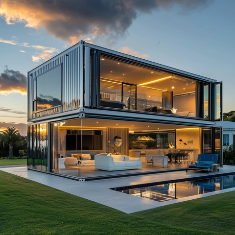 海边集装箱别墅带壁炉和泳池