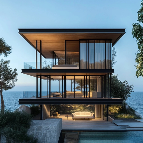 海景木质塔楼卧室阳台