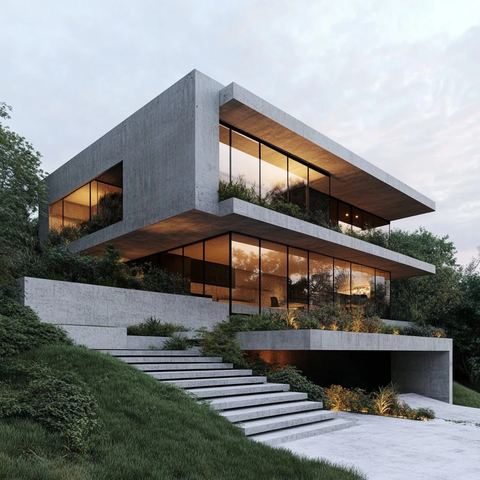 悬崖双层木石住宅绿意环绕