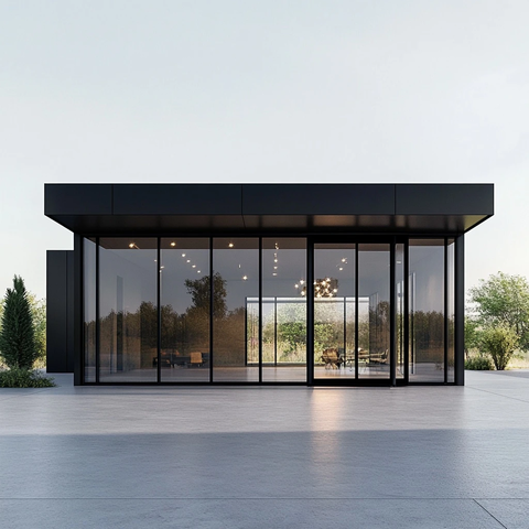 黑色铝框玻璃门建筑渲染