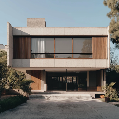 新居木质简约设计玻璃窗前花园