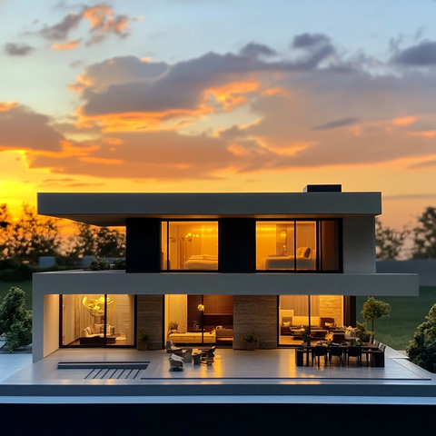 印度平顶屋内外暖光景观