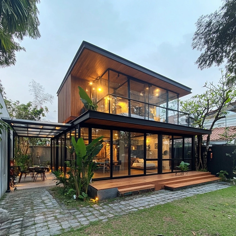 钢木结构一层带屋顶民宿