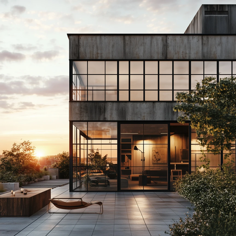 工业天窗屋顶花园日落