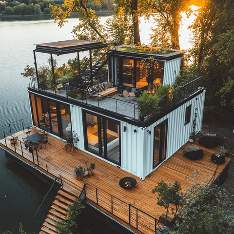 湖畔双集装箱带露台住宅
