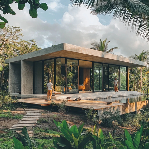 工人装修热带现代别墅