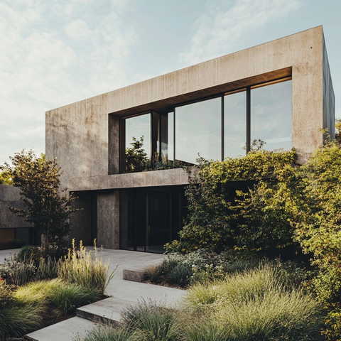 现代住宅与绿色植物景观