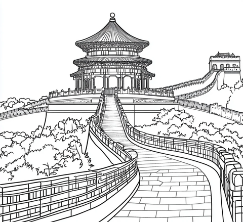 长城上的天坛建筑线条图