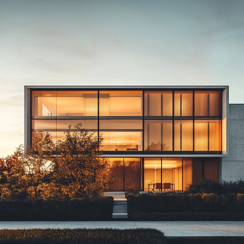 现代建筑立面黄昏视角