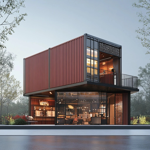 深棕色集装箱店铺设计