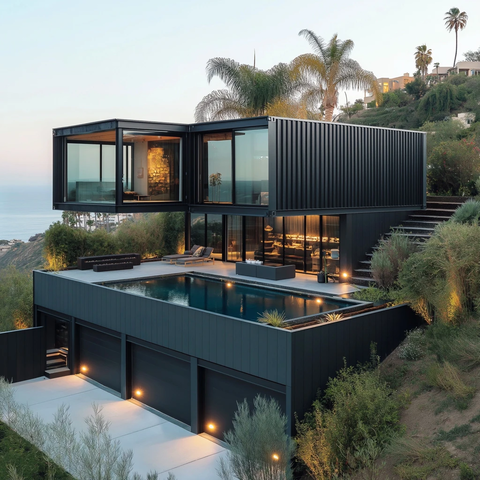 集装箱别墅带无边泳池和车库