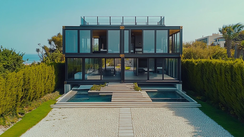 现代货柜式海滩别墅布局全景