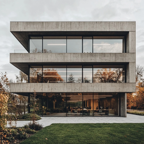 轻质混凝土办公楼前绿景