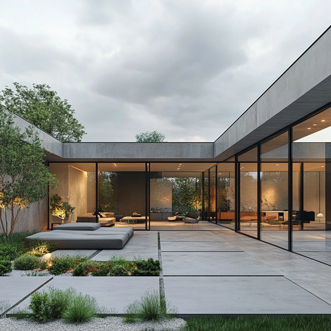 玻璃墙庭院现代家居设计