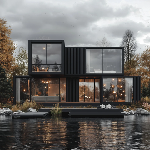 湖边多层模块化黑色住宅
