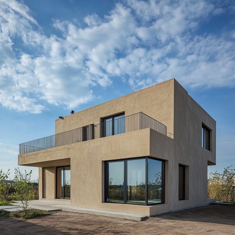 两层混凝土房屋自然材料外墙