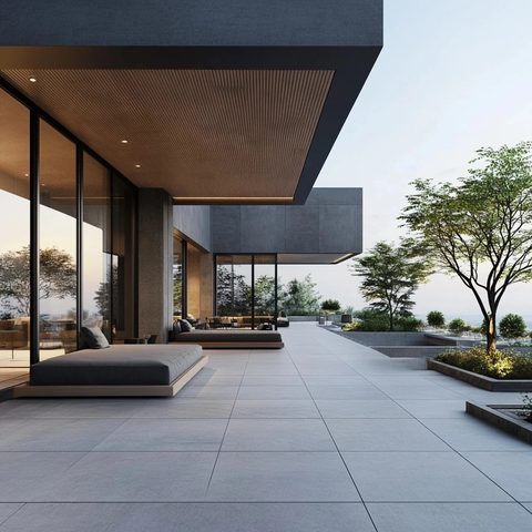 玻璃围栏阳台木质天花板