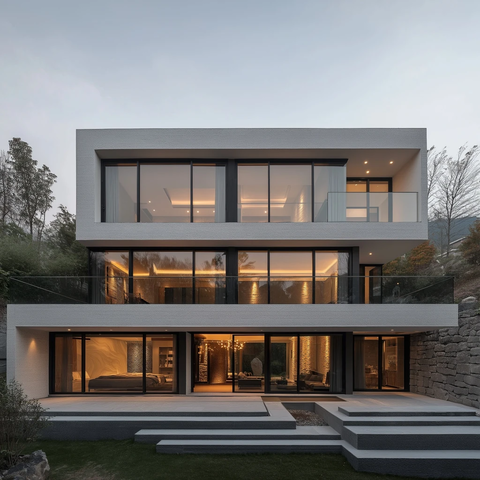 白色石漆黑色门窗山景别墅