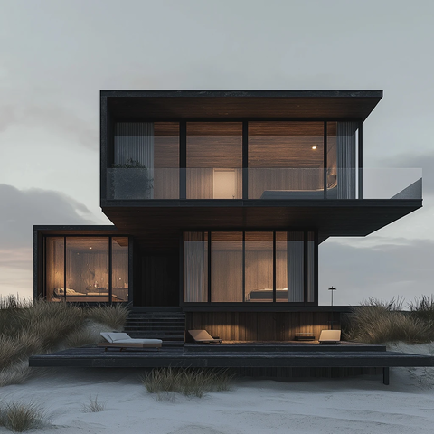 黑色木质玻璃冲浪舱