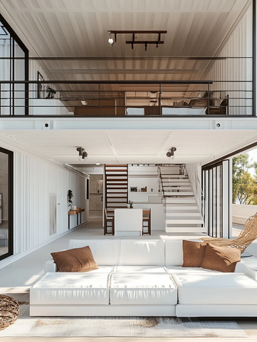 双层白色集装箱住宅内部