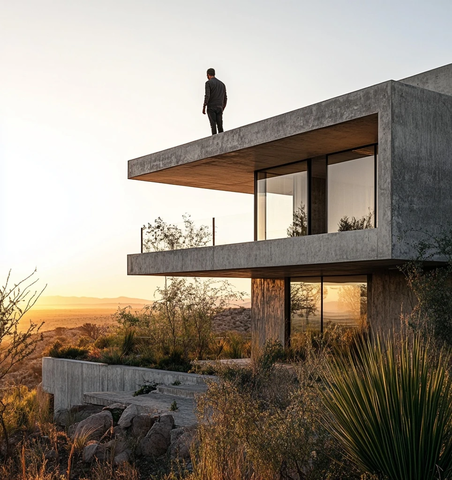 混凝土房屋屋顶花园人像