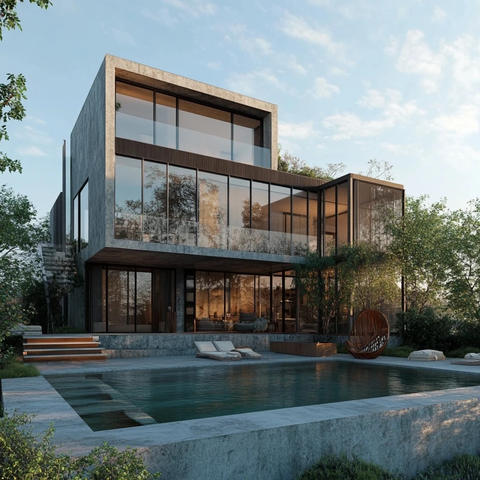 金属结构与透明材质海岸景观