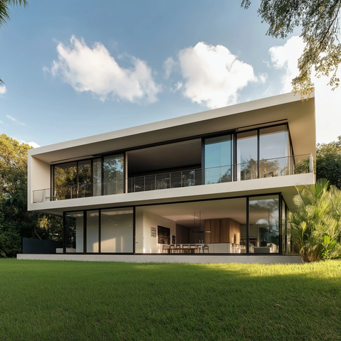 白色面板网格立面玻璃住宅