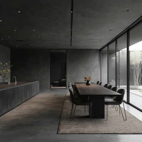 混凝土墙面玻璃隔断灰色调家具