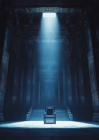 神秘古建筑内的椅子光束洒下氛围十足