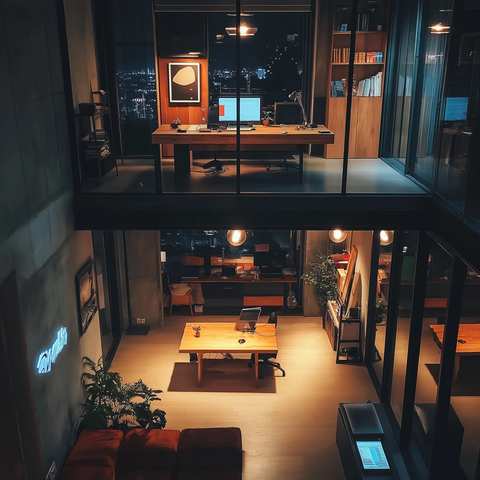 夜晚办公楼前台视角