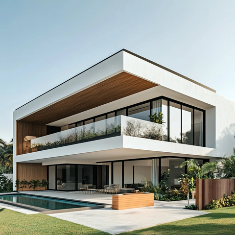 白色墙体黑色框线现代住宅