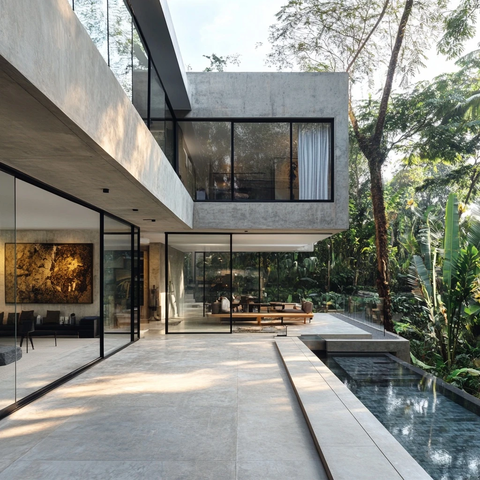 混凝土玻璃结合雕塑空间