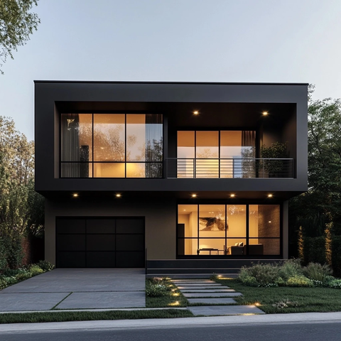 深灰色现代简约玻璃别墅