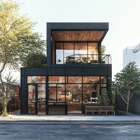 双层咖啡店屋顶露台街景