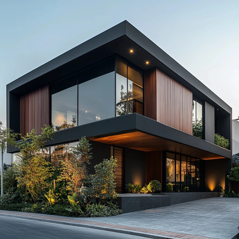 黑色木质豪宅双层玻璃门