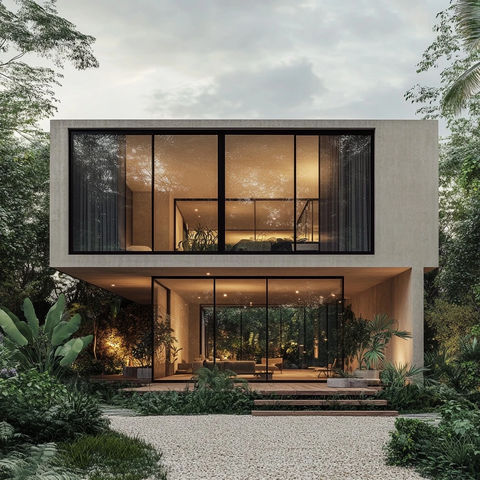 双层现代住宅大窗户外光照