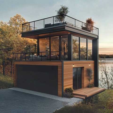 绿色平原上的现代建筑