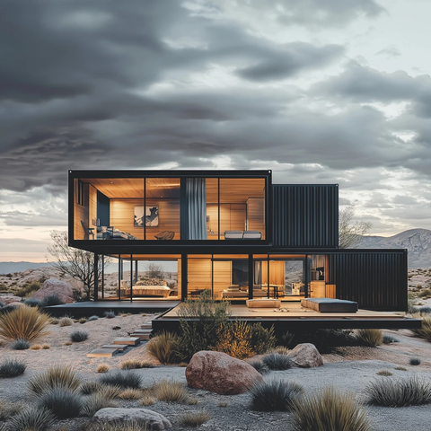 沙漠玻璃木质多层容器住宅