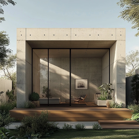 两层混凝土住宅与木门