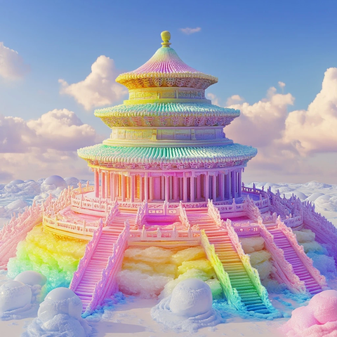 色彩缤纷的天坛建筑全景