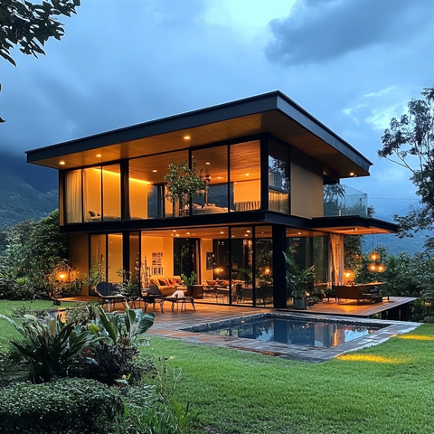 山间独立住宅傍晚景观